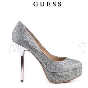 GUESS! NEW ELSEA SILVER METALLIC PLATFORM PUMPS